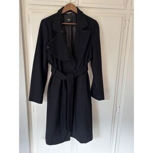 Mossimo Black Wool Blend Double Breasted Belted Trench Coat Womens L
